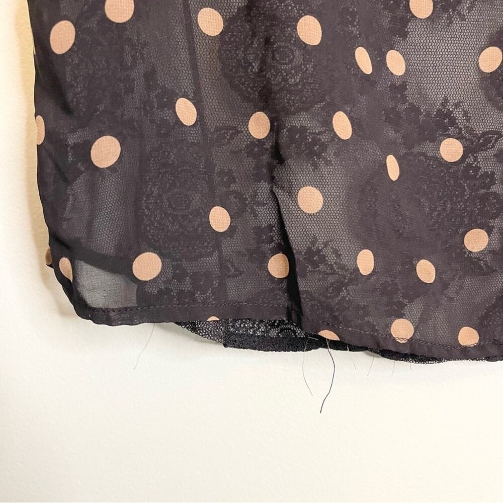 Passport Women's Black Polka Dots Short Sleeve Sheer Lace Mesh Blouse Top Large - Picture 8 of 10